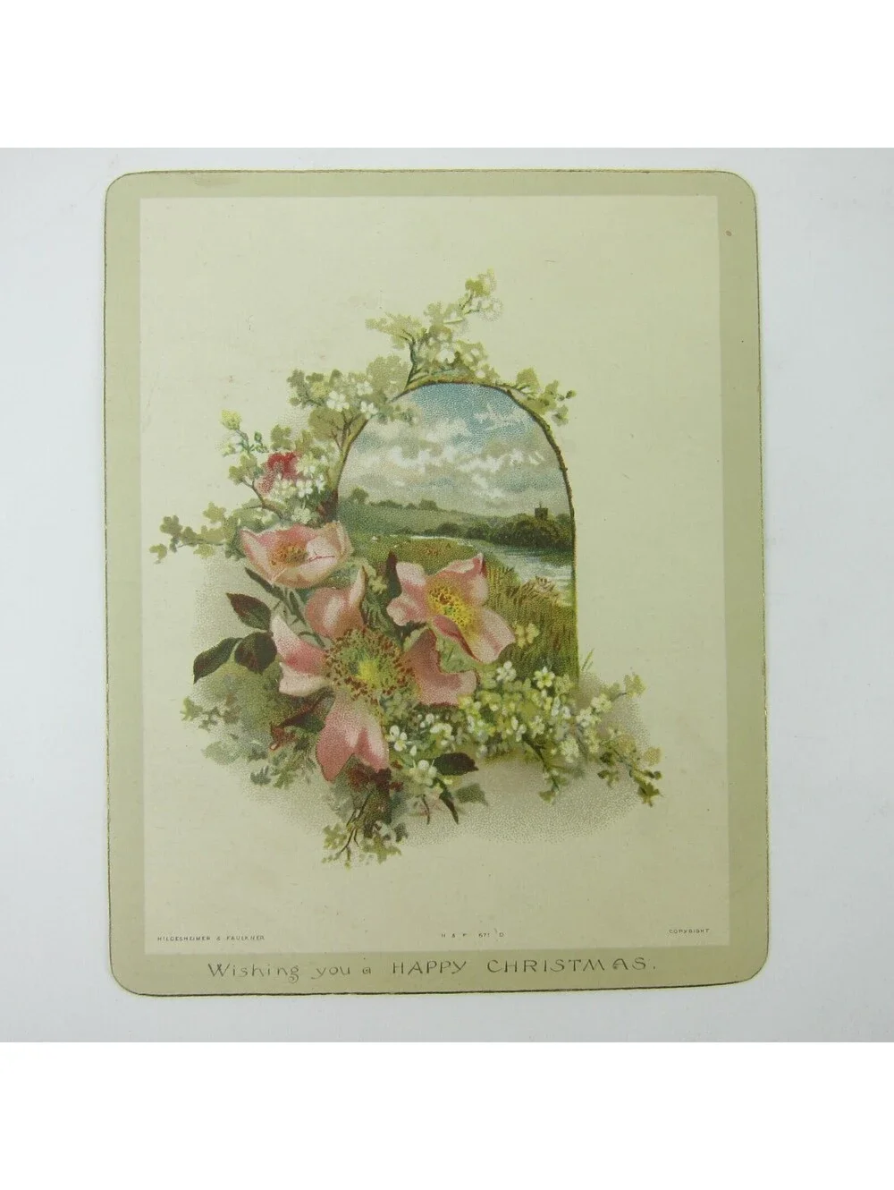 Victorian Christmas Card Flowers Meadow & Spring Hildesheimer & Faulkner Antique